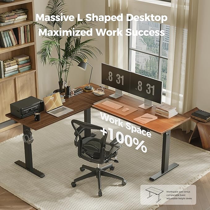 Agilestic 63 x 55 Inch L Shaped Standing Desk Adjustable Height, Corner Standing Desk, Sit Stand Up Computer Table, Splice Board, Dark Walnut