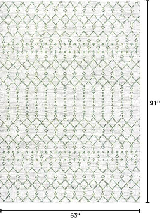 JONATHAN Y Moroccan Geometric Indoor Outdoor Area Rug 5X8 Green/Ivory, Ourika Textured Weave for Backyard, Patio, Porch, Easy-Cleaning, High Traffic, Pet-Friendly, Non-Shedding (SMB108R-5)
