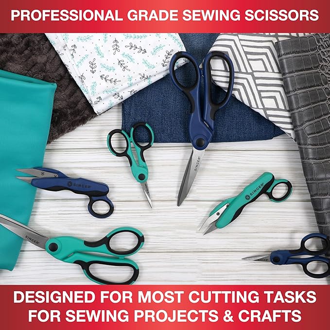 SINGER ProSeries Sewing Scissors Bundle: 8.5" Heavy Duty Fabric, 4.5" Detail Embroidery, 5" Thread Snips With Comfort Grip (Teal)