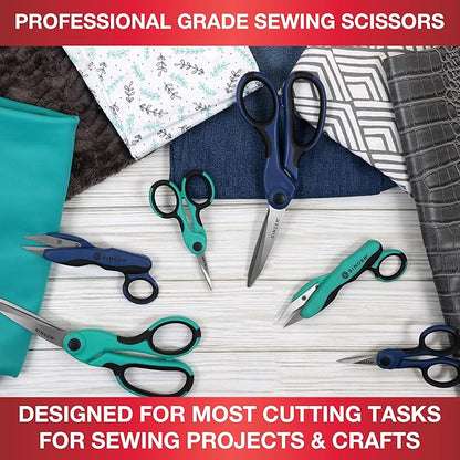 SINGER ProSeries Sewing Scissors Bundle: 8.5" Heavy Duty Fabric, 4.5" Detail Embroidery, 5" Thread Snips With Comfort Grip (Teal)