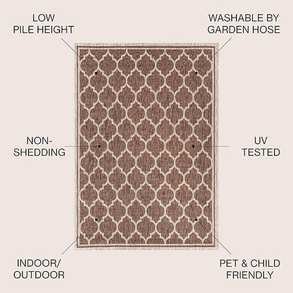 JONATHAN Y Moroccan Trellis Indoor Outdoor Round Area Rug 8 Ft Espresso/Taupe, Trebol Textured Weave for Backyard, Patio, Porch, Easy-Cleaning, Pet-Friendly, Non-Shedding (SMB109B-8R)
