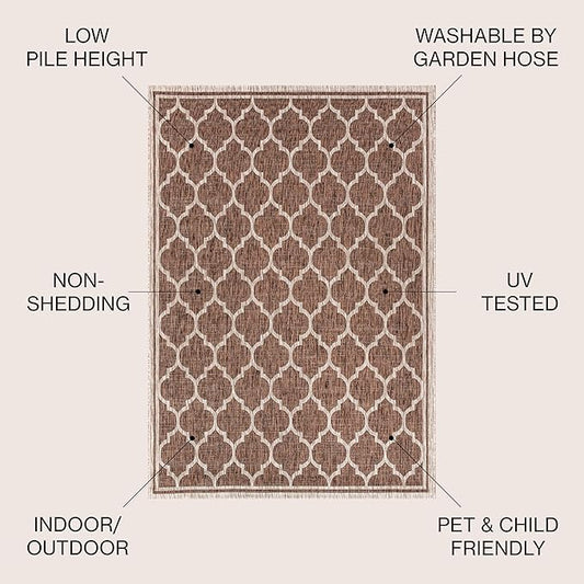 JONATHAN Y Moroccan Trellis Indoor Outdoor Area Rug 8X10 Espresso/Taupe, Trebol Textured Weave for Backyard, Patio, Porch, Easy-Cleaning, High Traffic, Pet-Friendly, Non-Shedding (SMB109B-8)