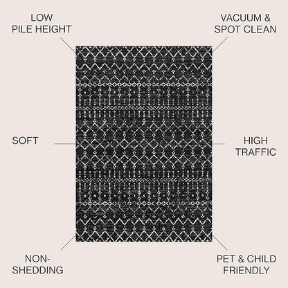 JONATHAN Y Boho Vintage Diamond Black/Ivory Indoor Area Rug 9X12 ft, Moroccan Hype for Living Room, Bedroom, Kitchen, Office, Easy-Cleaning, High Traffic, Pet-Friendly, Non-Shedding (MOH101D-9)