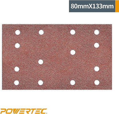 POWERTEC 4R13506-50, 60 Grit for Festool RTS 400/ LS 130, 80mm x 130mm A/O Hook and Loop Sander Pad, 50PK