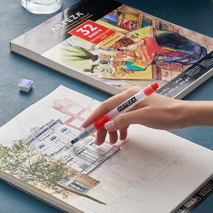 ARTEZA Watercolor Paper, Pack of 2, 32 Sheets Each, 9x12 Inch Watercolor Sketchbook, 140lb/300gsm, Cold Press, Acid Free Art Paper