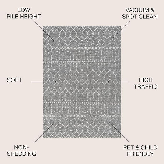 JONATHAN Y Boho Vintage Diamond Gray/Ivory Round Area Rug 7 ft, Moroccan Hype for Living Room, Bedroom, Kitchen, Office, Easy-Cleaning, High Traffic, Pet-Friendly, Non-Shedding (MOH101C-7R)