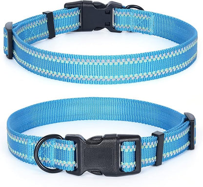 Mile High Life Reflective Dog Collar, Basic Dog Collars Adjustable Quick Release, Soft Nylon Pet Collar with Metal D-Ring for Small Medium Large Dogs (Hot Blue, M Neck13-17")