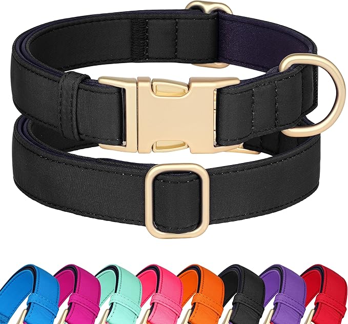 Didog Soft Padded Dog Collar for Large Dogs, Colorful and Durable Pet Collar with Quick Release Buckle, Light and Breathable for Daily Walking, Black, L
