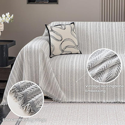 Nobildonna Sofa Cover Washable Soft Thicken Chenille Couch Cover with Tassel,Waterproof Sofa Slipcovers for 2 Cushion Couch,Loveseat,Futon Couch Furniture Protector Pet-Friendly,Beige 71"x102"
