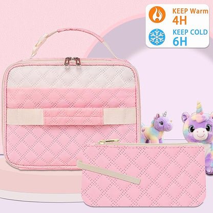 Pink Lunch Box Kids with Sandwich/Snack Bag for Girls Teens for School Insulated Lunch Bag Suitable for Bento Box Lunch Container Lonchera para niñas