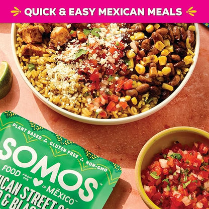 SOMOS Mexican Street Corn Pinto & Black Beans | Gluten Free, Non-GMO, Vegan Ready-to-Eat Microwavable Meals - Healthy & Plant Based Convenience - Perfect for Quick, Healthy Dining | 10oz (Pack of 6)