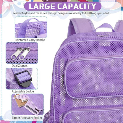 13 Piece Operation Christmas Bulk Item, 17" Mesh Backpack Semi Transparent Heavy Duty, Notebook for Holiday Donation(Purple)