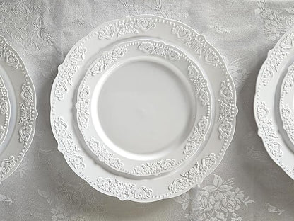 " OCCASIONS " 50 Plates Pack (25 Guests) Vintage Wedding Party Disposable Plastic Plate Set -25x10.25'' Dinner +25x7.5'' Salad/Dessert plates (Portofino Plain White)