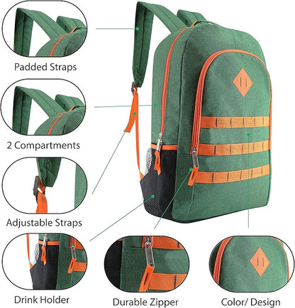 12-Pack 19” Sport Backpacks with 52 Piece School Supplies Kits - Pens, Pencils, Crayons – Bulk Bundle for Elementary, Middle, and High School Students, 4 Assorted Styles