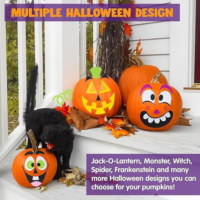 JOYIN 16 Packs Halloween Pumpkin Decorating Stickers, Foam Craft Kit, Halloween Party Favors for Kids, Party Supplies Arts Activities, Funny Jack O Lantern Stickers School Games Gifts