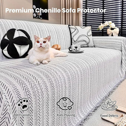 Nobildonna Sofa Cover Washable Soft Thicken Chenille Couch Cover with Tassel,Waterproof Sofa Slipcovers for 2 Cushion Couch,Loveseat,Futon Couch Furniture Protector Pet-Friendly,Beige 71"x102"