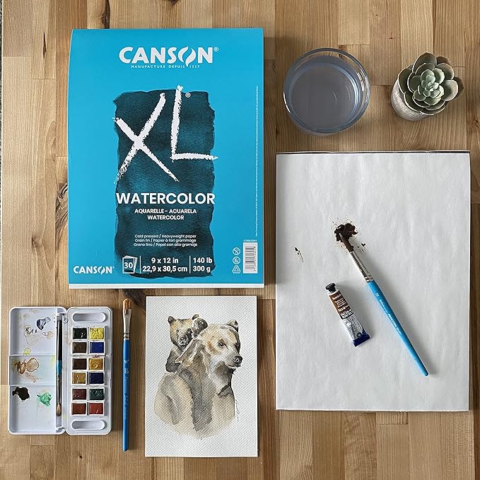 Canson XL Series Watercolor Pad, Heavyweight White Paper, Foldover Binding, 30 Sheets, 9x12 inch