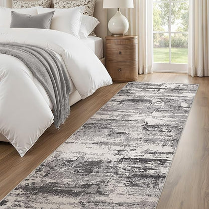 Area Rugs for Living Room: Abstract Washable Rug Modern Neutral Large Soft Stain Resistant Non-Slip Backing Machine Table for Bedroom Dining Room Indoor Home Office Carpet - 3x14 Black Grey