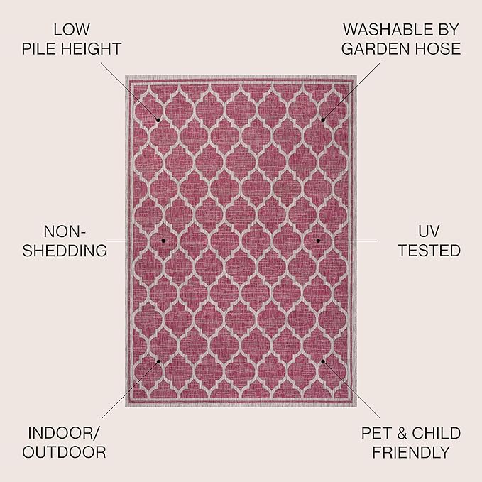 JONATHAN Y Moroccan Trellis Indoor Outdoor Area Rug 5X8 Fuchsia/Light Gray, Trebol Textured Weave for Backyard, Patio, Porch, Easy-Cleaning, High Traffic, Pet-Friendly, Non-Shedding (SMB109H-5)