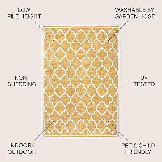 JONATHAN Y Moroccan Trellis Indoor Outdoor Area Rug 3X5 Yellow/Cream, Trebol Textured Weave for Backyard, Patio, Porch, Easy-Cleaning, High Traffic, Pet-Friendly, Non-Shedding (SMB109F-3)