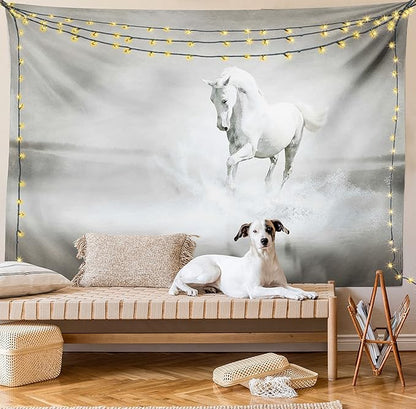 Ambesonne Horses Tapestry Twin Size, Wild Horse Running Through Water Dramatic for the Motivation of Life Art, Wall Hanging Bedspread Bed Cover Wall Decor, 68" X 88", Black and White