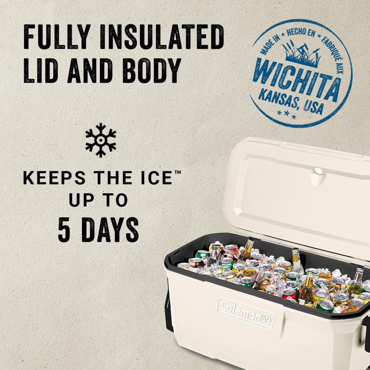 Coleman Classic Series Insulated Portable Cooler, Leak-Resistant Outdoor Hard Cooler Keeps Ice up to 5 Days, 100 Quart, Desert Sand