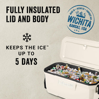 Coleman Classic Series Insulated Portable Cooler, Leak-Resistant Outdoor Hard Cooler Keeps Ice up to 5 Days, 100 Quart, Desert Sand