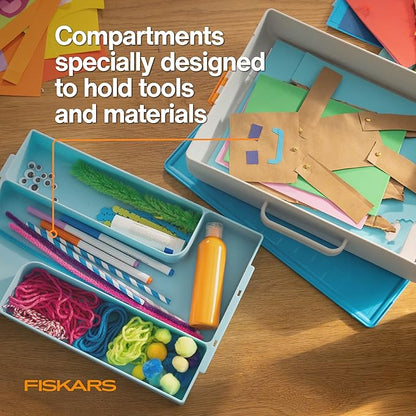 Fiskars Kids Creating Toolbox – Portable Art Storage Organizer with Reversible Lid, Carry Handle, and Secure Snap-Close Design