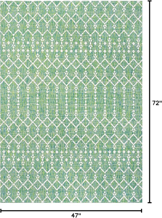JONATHAN Y Moroccan Geometric Indoor Outdoor Area Rug 4X6 Green/Cream, Ourika Textured Weave for Backyard, Patio, Porch, Easy-Cleaning, High Traffic, Pet-Friendly, Non-Shedding (SMB108L-4)