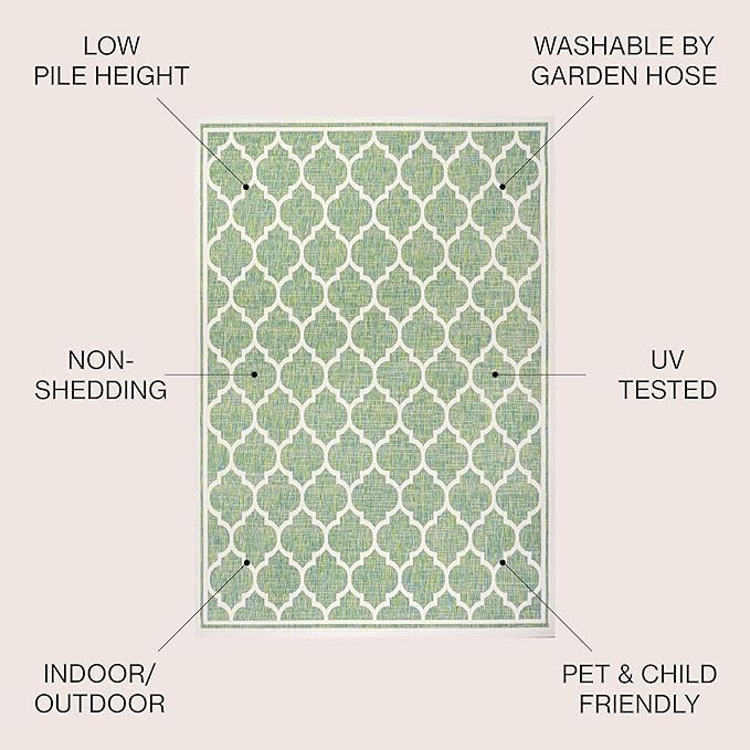 JONATHAN Y Moroccan Trellis Indoor Outdoor Round Area Rug 5 Ft Cream/Green, Trebol Textured Weave for Backyard, Patio, Porch, Easy-Cleaning, High Traffic, Pet-Friendly, Non-Shedding (SMB109I-5R)