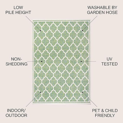JONATHAN Y Moroccan Trellis Indoor Outdoor Round Area Rug 5 Ft Cream/Green, Trebol Textured Weave for Backyard, Patio, Porch, Easy-Cleaning, High Traffic, Pet-Friendly, Non-Shedding (SMB109I-5R)