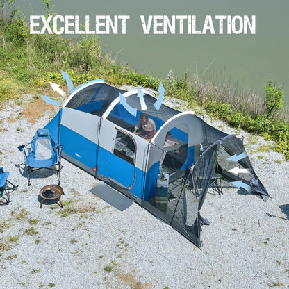 Portal 8 Person Family Camping Tent with Screen Porch, Weather Resistant Tunnel Tent with Rainfly, Large Family Tents for Outdoor Camping, Party