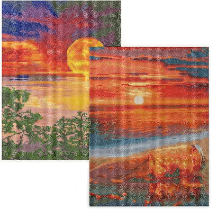 ARTEZA 5D Diamond Painting Kit, 2 Pack, Sunset Moon Designs, Full-Drill Diamond Art for Adults, 12 x 16 Inches Canvases, Round Rhinestones, Diamond Painting Accessories, Bead Arts Crafts Supplies