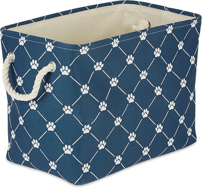 Bone Dry Pet Storage Paw and Bone, Trellis Collection, Medium Rectangle, 16x10x12, Navy