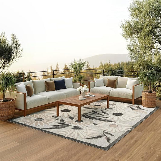 Nourison Home Aloha Beige 9' x 12' Area Rug - Easy Clean, Non Shedding, Bed Room, Living Room, Dining Room, Kitchen (9' x 12')