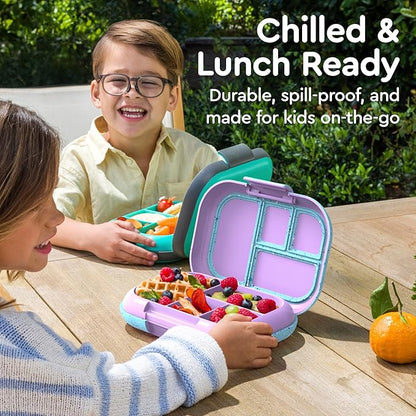 Bentgo Chill Kids Leak-Proof Lunch Box - 4-Compartment Bento Box with Built-In Ice Pack, 3.3 Cup Capacity, PFAS & BPA-Free, Microwave & Dishwasher Safe, Ideal Size for Ages 3 to 7 (Vivid Orchid)