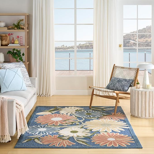 Nourison Home Aloha Blue Sage 5'3" x 7'5" Area Rug - Easy Clean, Non Shedding, Bed Room, Living Room, Dining Room, Kitchen (5' x 8')