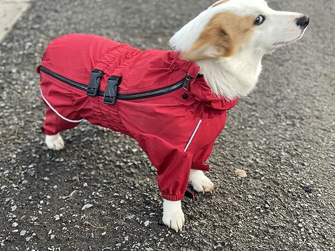 Dogs Waterproof Jacket, Lightweight Waterproof Jacket Reflective Safety Dog Raincoat Windproof Snow-Proof Dog Vest for Corgis Dachshund Small Medium Large Dogs Red D-L
