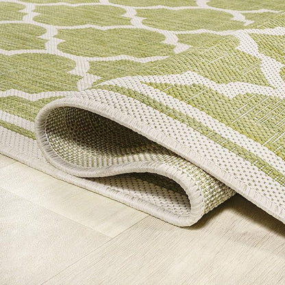 JONATHAN Y Moroccan Trellis Indoor Outdoor Area Rug 8X10 Green/Cream, Trebol Textured Weave for Backyard, Patio, Porch, Easy-Cleaning, High Traffic, Pet-Friendly, Non-Shedding (SMB109G-8)