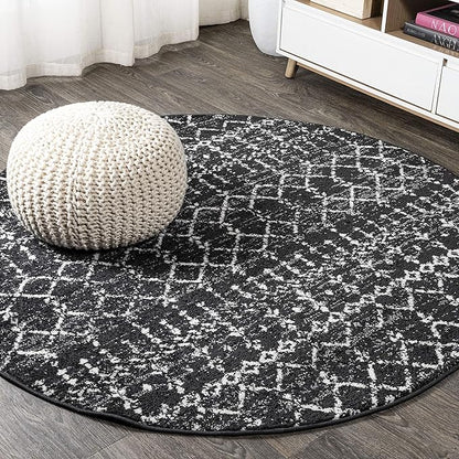 JONATHAN Y Boho Vintage Diamond Black/Ivory Round Area Rug 5 ft, Moroccan Hype for Living Room, Bedroom, Kitchen, Office, Easy-Cleaning, High Traffic, Pet-Friendly, Non-Shedding (MOH101D-5R)