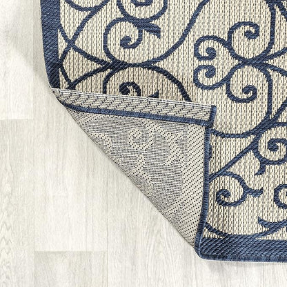JONATHAN Y Vintage Filigree Indoor Outdoor Area Rug 4X6 Navy/Beige, Madrid Textured Weave for Backyard, Patio, Porch, Easy-Cleaning, High Traffic, Pet-Friendly, Non-Shedding (SMB107G-4)