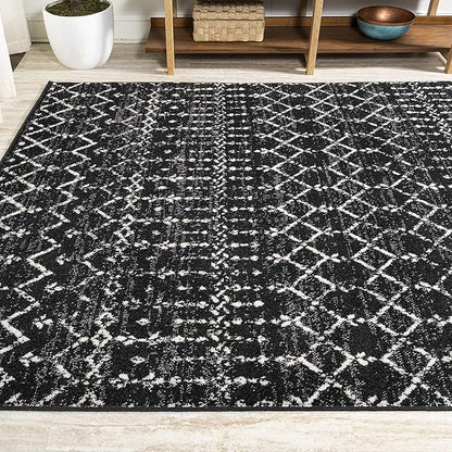 JONATHAN Y Boho Vintage Diamond Black/Ivory Indoor Area Rug 9X12 ft, Moroccan Hype for Living Room, Bedroom, Kitchen, Office, Easy-Cleaning, High Traffic, Pet-Friendly, Non-Shedding (MOH101D-9)