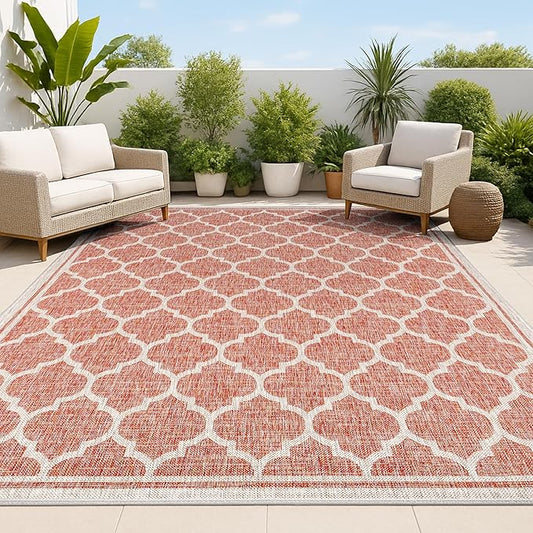JONATHAN Y Moroccan Trellis Indoor Outdoor Area Rug 5X8 Red/Beige, Trebol Textured Weave for Backyard, Patio, Porch, Easy-Cleaning, High Traffic, Pet-Friendly, Non-Shedding (SMB109C-5)