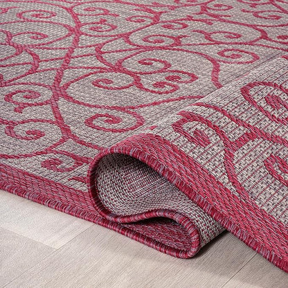 JONATHAN Y Vintage Filigree Indoor Outdoor Runner Rug 2X10 Light Gray/Fuchsia, Madrid Textured Weave for Backyard, Patio, Porch, Easy-Cleaning, High Traffic, Pet-Friendly, Non-Shedding (SMB107I-210)
