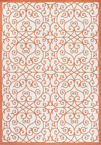 JONATHAN Y Vintage Filigree Indoor Outdoor Area Rug 4X6 Cream/Orange, Madrid Textured Weave for Backyard, Patio, Porch, Easy-Cleaning, High Traffic, Pet-Friendly, Non-Shedding (SMB107L-4)