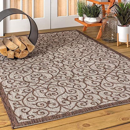JONATHAN Y Vintage Filigree Indoor Outdoor Area Rug 6X9 Taupe/Espresso, Madrid Textured Weave for Backyard, Patio, Porch, Easy-Cleaning, High Traffic, Pet-Friendly, Non-Shedding (SMB107C-6)