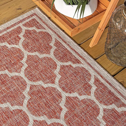 JONATHAN Y Moroccan Trellis Indoor Outdoor Round Area Rug 8 Ft Red/Beige, Trebol Textured Weave for Backyard, Patio, Porch, Easy-Cleaning, High Traffic, Pet-Friendly, Non-Shedding (SMB109C-8R)