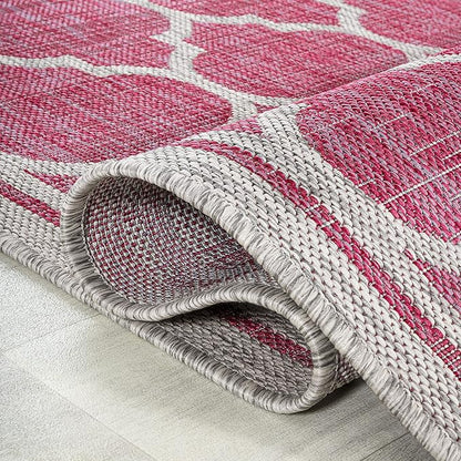 JONATHAN Y Moroccan Trellis Indoor Outdoor Area Rug 5X8 Fuchsia/Light Gray, Trebol Textured Weave for Backyard, Patio, Porch, Easy-Cleaning, High Traffic, Pet-Friendly, Non-Shedding (SMB109H-5)