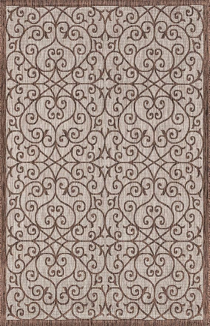 JONATHAN Y Vintage Filigree Indoor Outdoor Area Rug 6X9 Taupe/Espresso, Madrid Textured Weave for Backyard, Patio, Porch, Easy-Cleaning, High Traffic, Pet-Friendly, Non-Shedding (SMB107C-6)