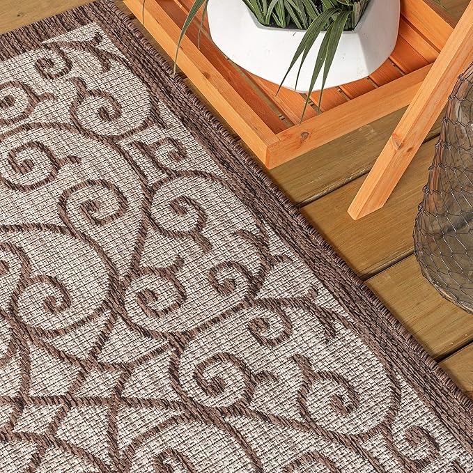 JONATHAN Y Vintage Filigree Indoor Outdoor Area Rug 6X9 Taupe/Espresso, Madrid Textured Weave for Backyard, Patio, Porch, Easy-Cleaning, High Traffic, Pet-Friendly, Non-Shedding (SMB107C-6)